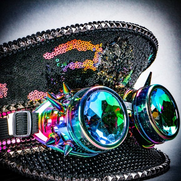 Black Purple Steampunk Captain Burning Man Hat - Picture 5 of 8